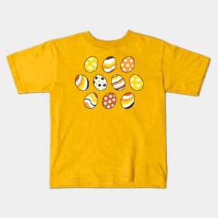 Egg Pattern | Yellow Orange Gray | Stripes Clouds Flowers Dots | Light Yellow Kids T-Shirt